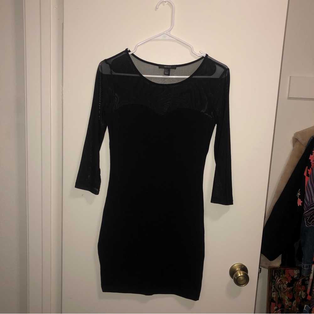 Forever 21 Black Sheer Sweetheart Neck Dress